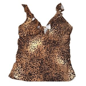 Sonnet Shores Leopard Print Tank Top Ruffle Strap Swim Top Brown Women's Size 14